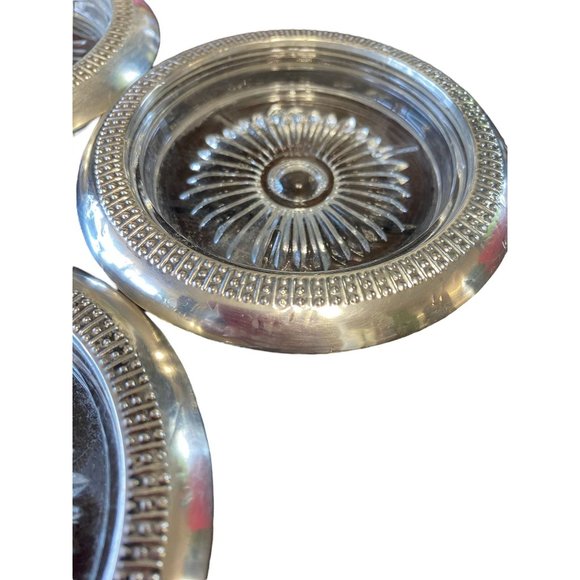 Set of 3 Antique Art Deco Sterling Silver Wrapped Crystal Coasters - Picture 11 of 11